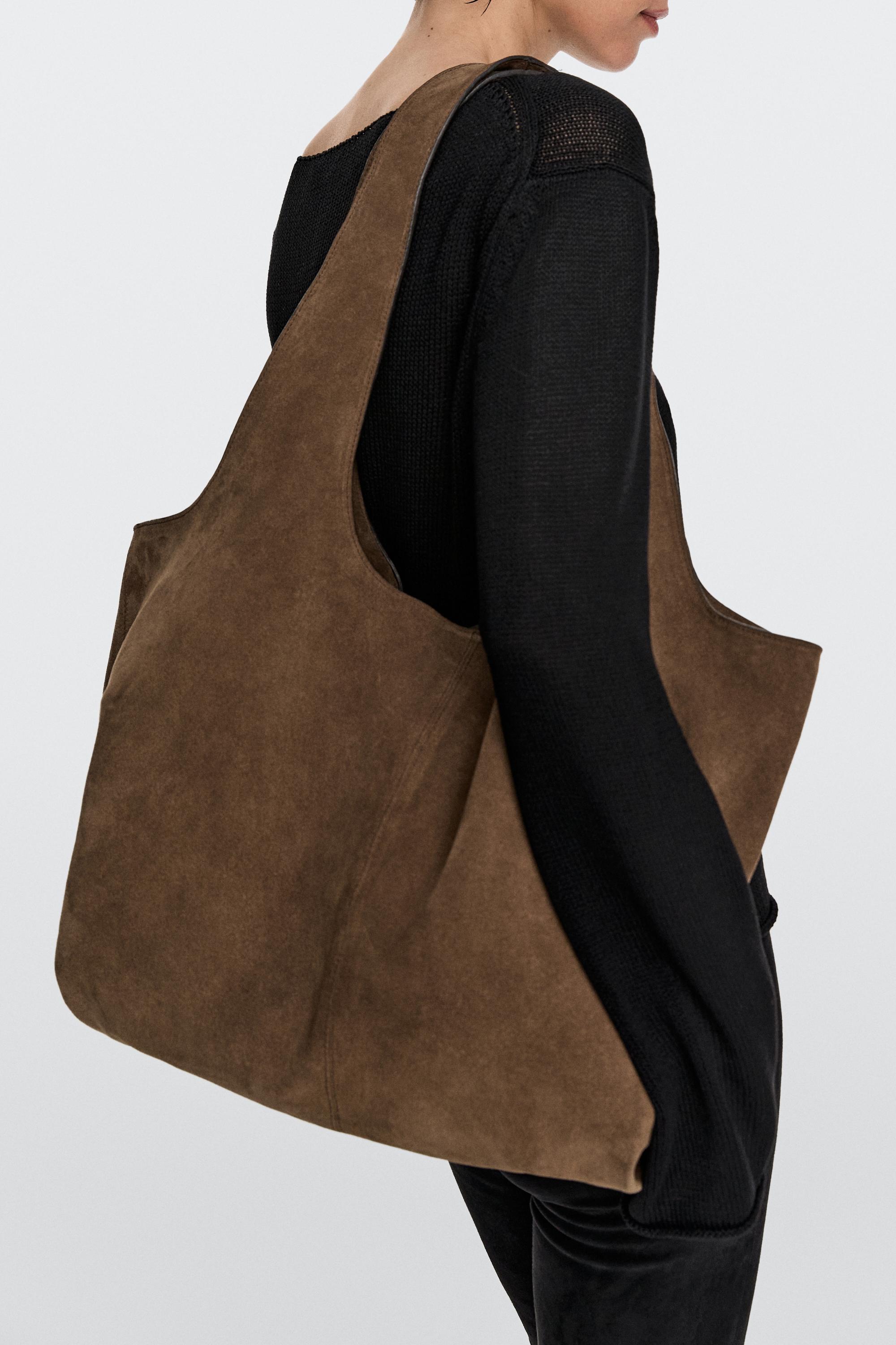 Split leather maxi tote bag